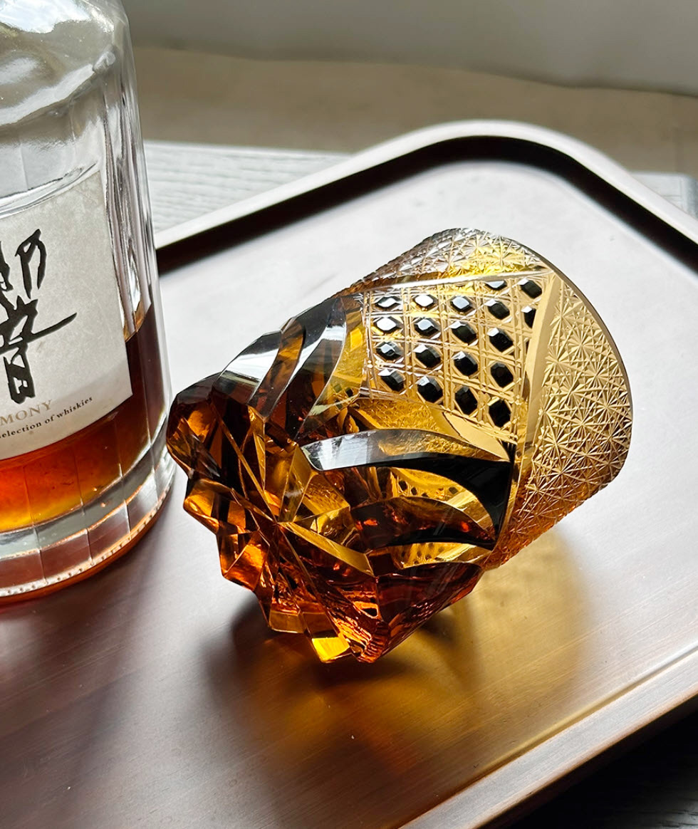 Ly wishky pha lê 280ml chế tác thủ công Edo Kiriko mẫu Black Samurai Vianasa VS32323