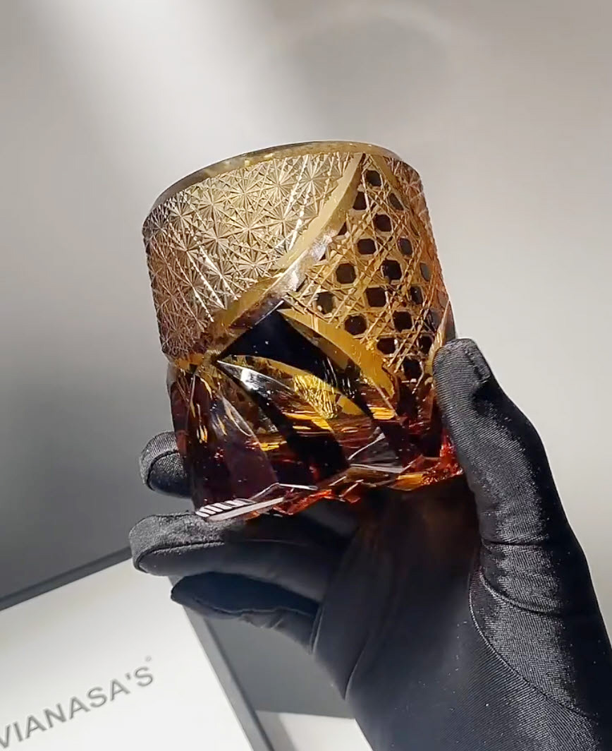 Ly wishky pha lê 280ml chế tác thủ công Edo Kiriko mẫu Black Samurai Vianasa VS32323