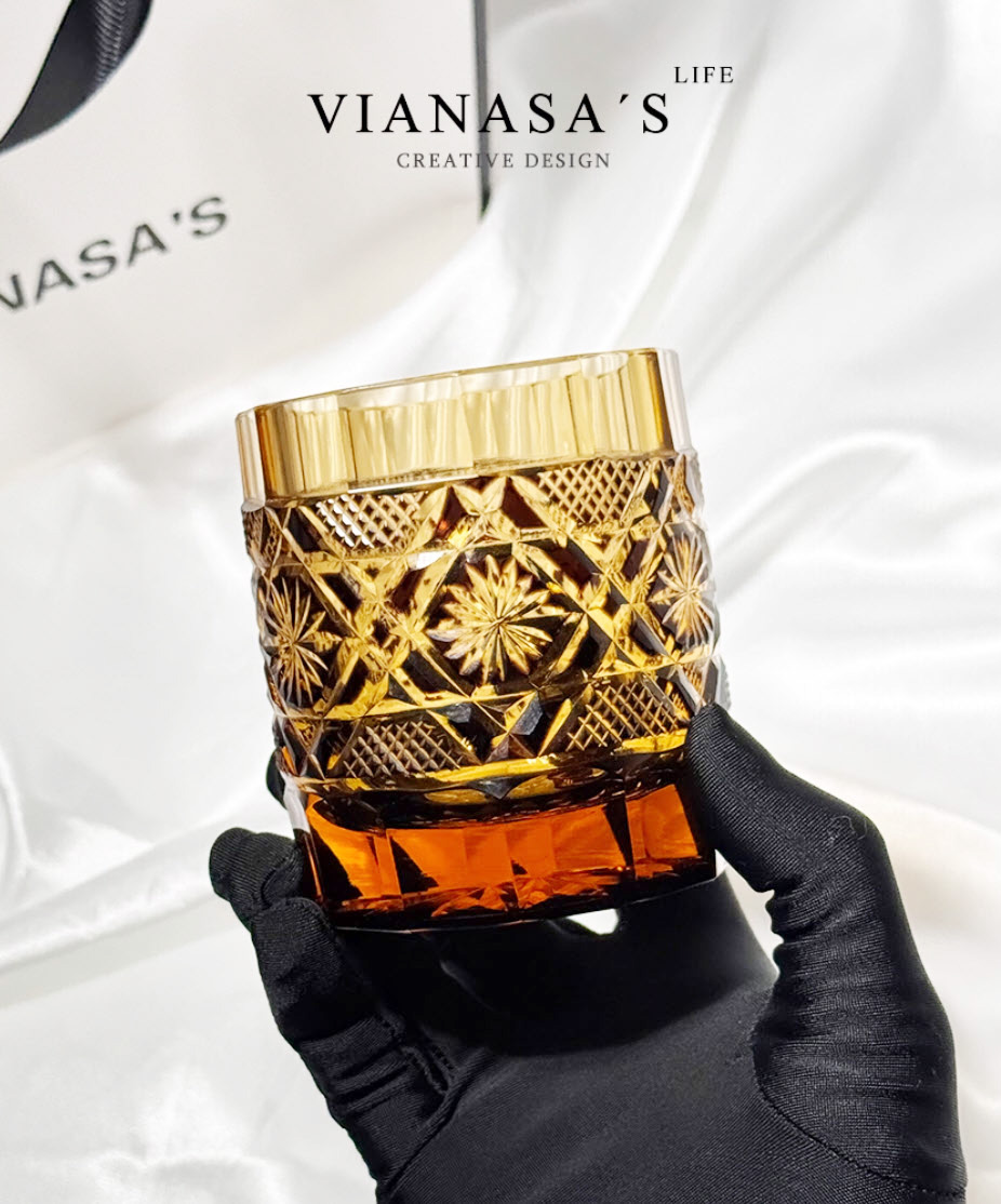 Ly wishky pha lê 280ml chế tác thủ công Edo Kiriko mẫu Bandit Stone Vianasa VS34343