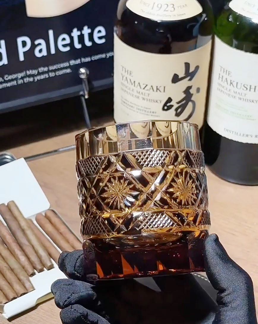 Ly wishky pha lê 280ml chế tác thủ công Edo Kiriko mẫu Bandit Stone Vianasa VS34343