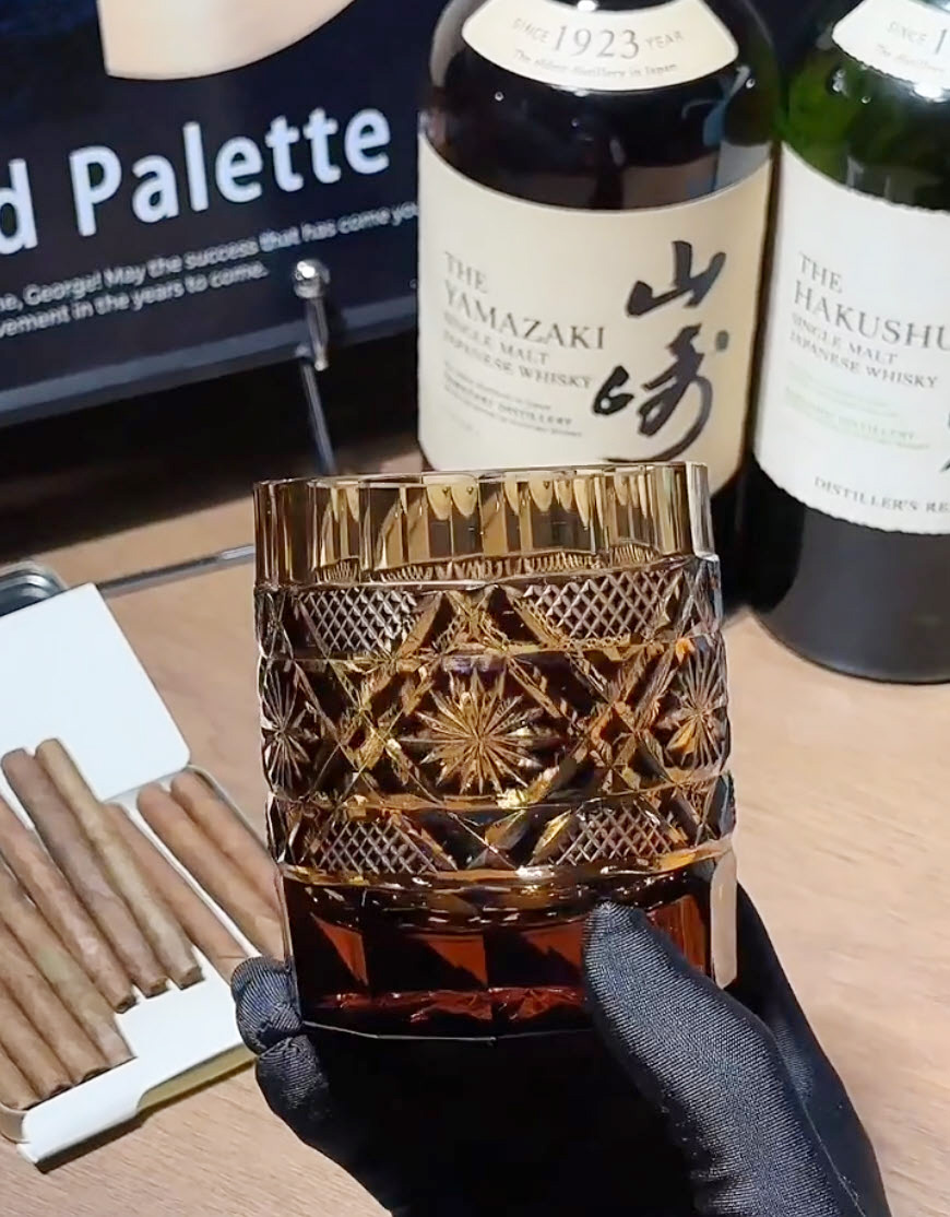 Ly wishky pha lê 280ml chế tác thủ công Edo Kiriko mẫu Bandit Stone Vianasa VS34343