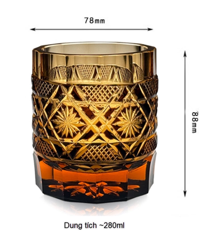 Ly wishky pha lê 280ml chế tác thủ công Edo Kiriko mẫu Bandit Stone Vianasa VS34343