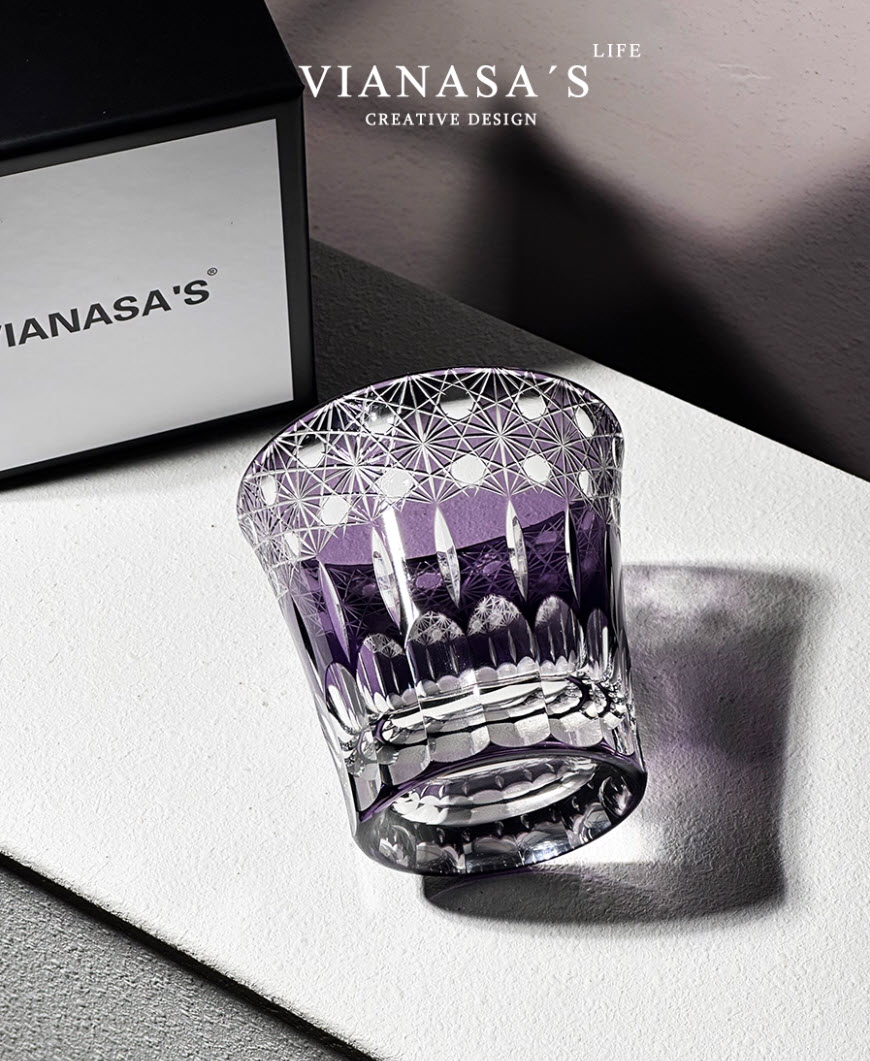 Ly wishky pha lê 260ml chế tác thủ công Edo Kiriko mẫu Violet Vianasa VS1222