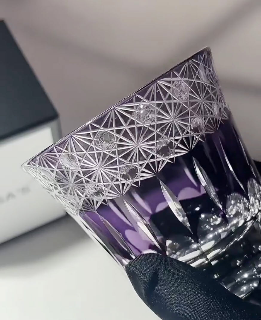 Ly wishky pha lê 260ml chế tác thủ công Edo Kiriko mẫu Violet Vianasa VS1222