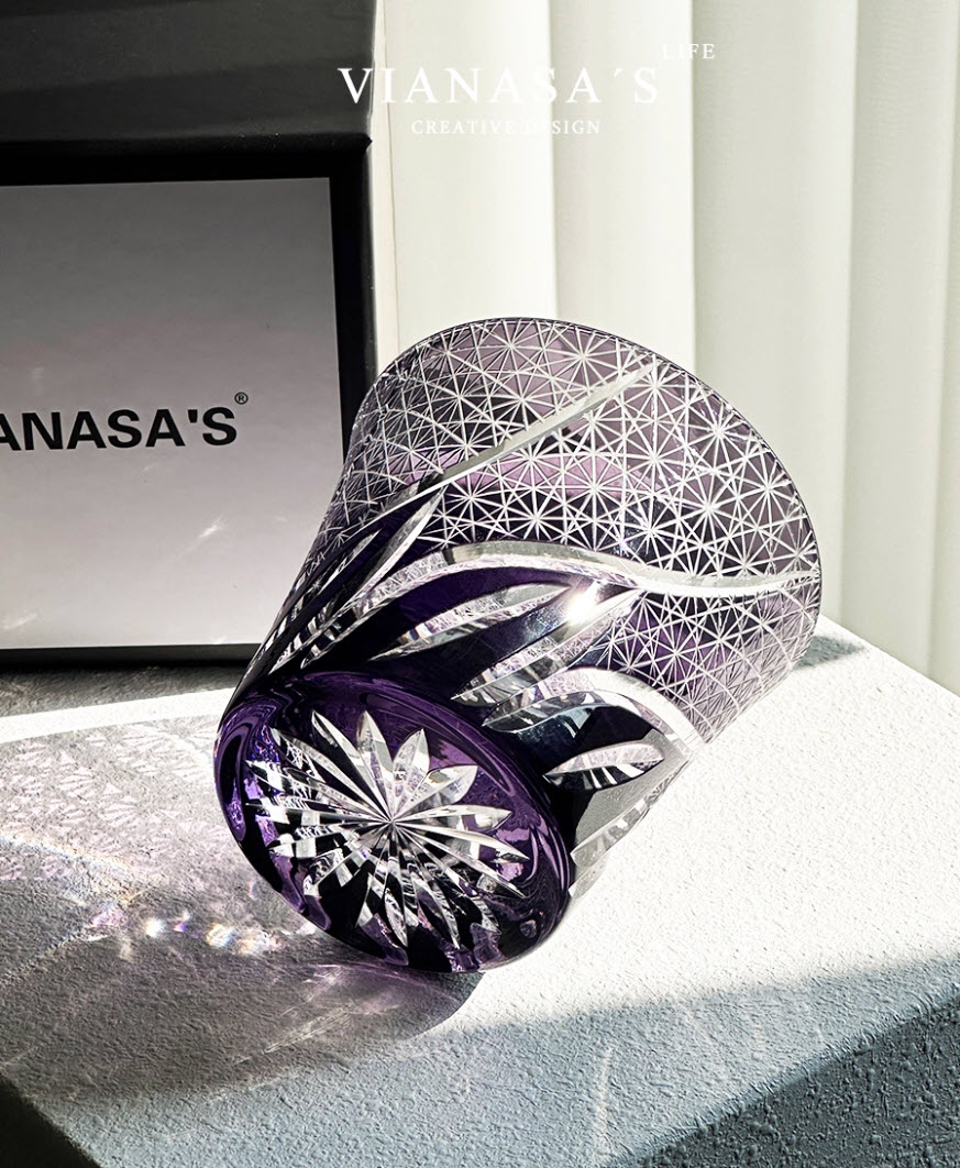 Ly wishky pha lê 260ml chế tác thủ công Edo Kiriko mẫu Purple Cloud Vianasa VS3213