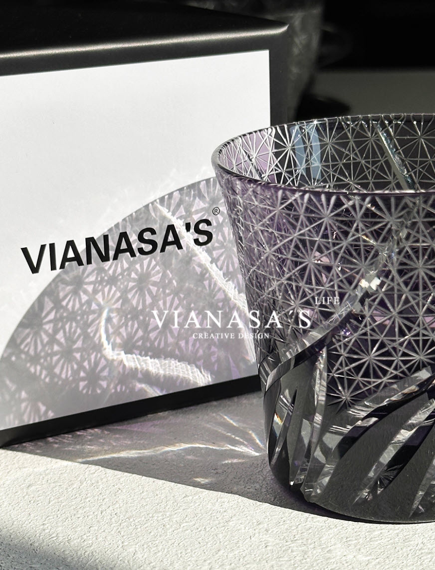 Ly wishky pha lê 260ml chế tác thủ công Edo Kiriko mẫu Purple Cloud Vianasa VS3213