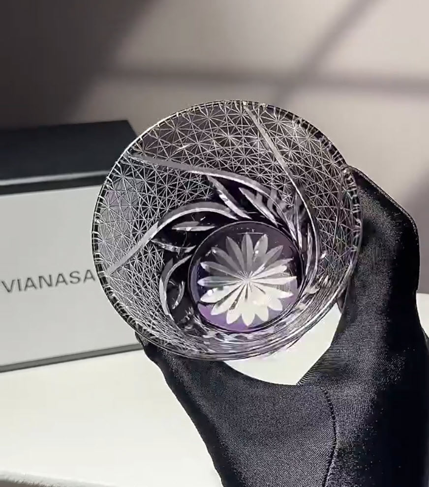 Ly wishky pha lê 260ml chế tác thủ công Edo Kiriko mẫu Purple Cloud Vianasa VS3213