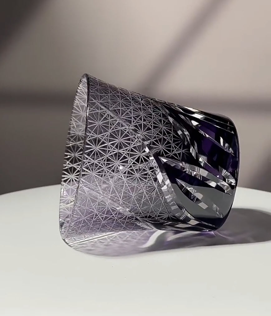 Ly wishky pha lê 260ml chế tác thủ công Edo Kiriko mẫu Purple Cloud Vianasa VS3213