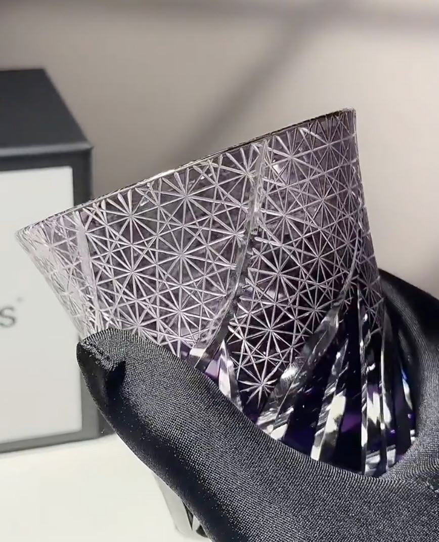 Ly wishky pha lê 260ml chế tác thủ công Edo Kiriko mẫu Purple Cloud Vianasa VS3213