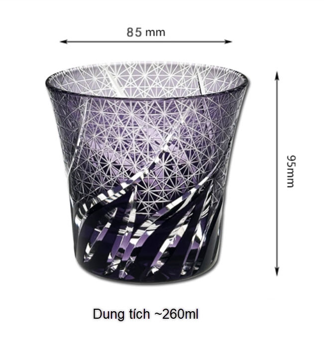 Ly wishky pha lê 260ml chế tác thủ công Edo Kiriko mẫu Purple Cloud Vianasa VS3213