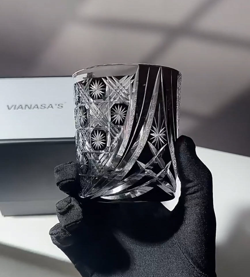 Ly wishky pha lê 280ml chế tác thủ công Edo Kiriko mẫu Day&Night Vianasa VS9898