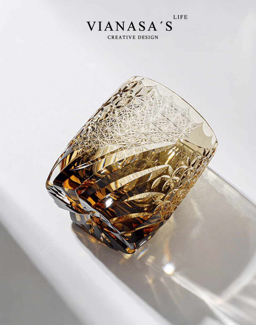 Ly wishky pha lê 330ml chế tác thủ công Edo Kiriko mẫu Dancing with the Wind Vianasa VS34344