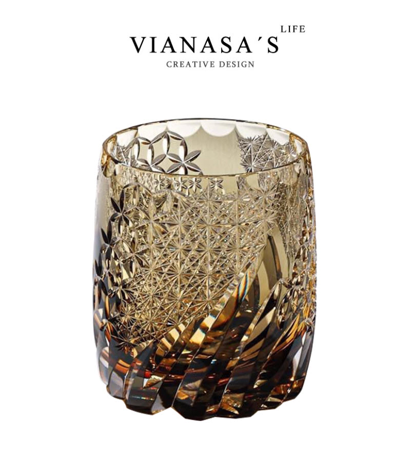 Ly wishky pha lê 330ml chế tác thủ công Edo Kiriko mẫu Dancing with the Wind Vianasa VS34344