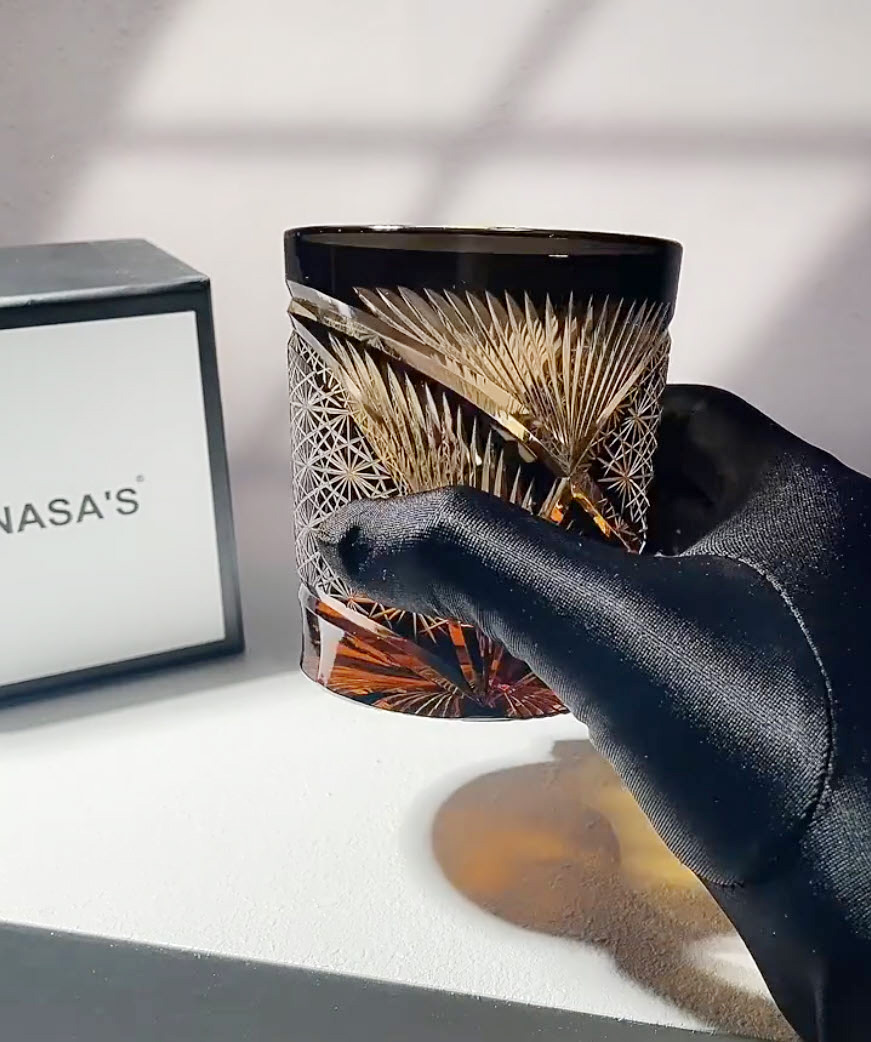 Ly wishky pha lê 280ml chế tác thủ công Edo Kiriko mẫu Tsuru Feather Vianasa VS3434C