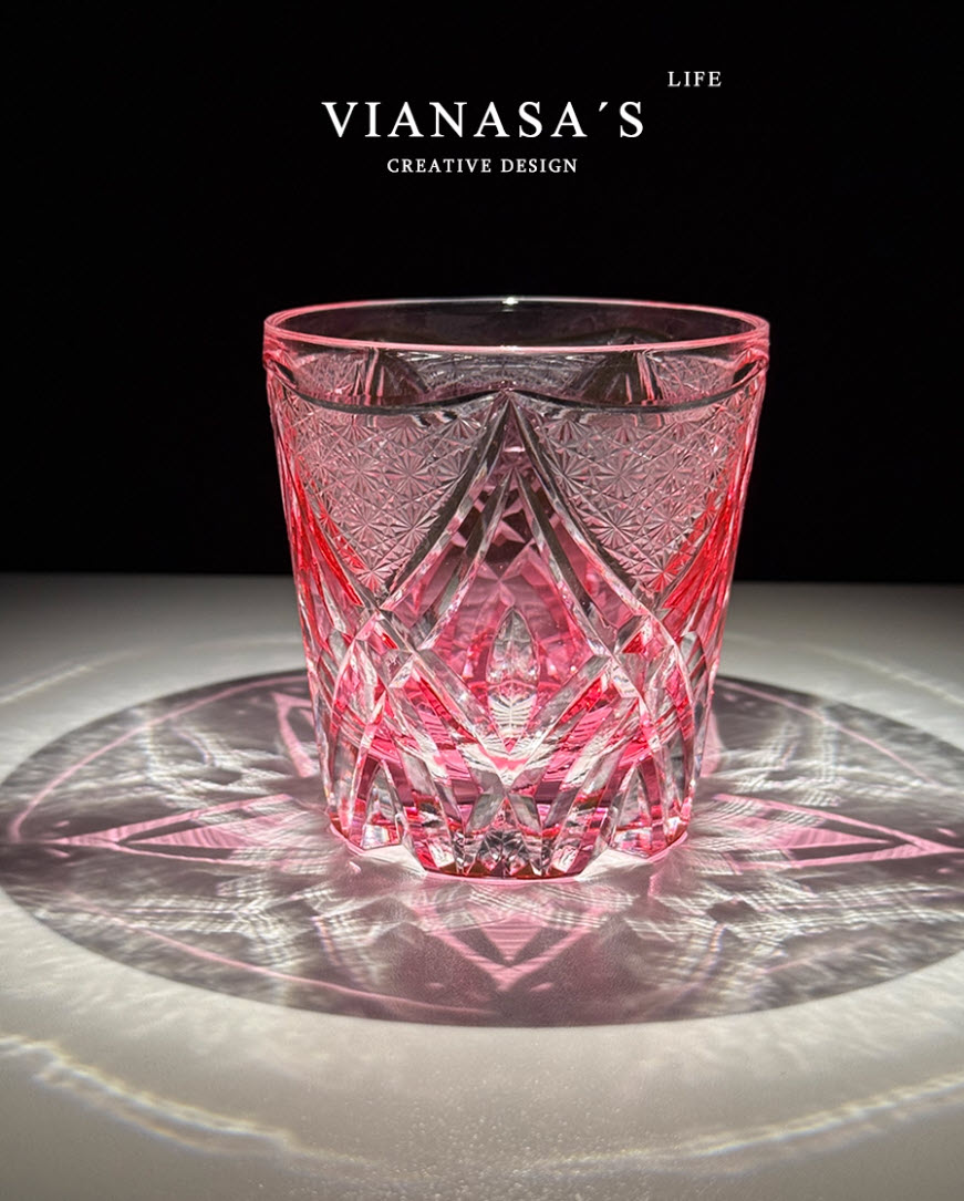 Ly wishky pha lê 300ml chế tác thủ công Edo Kiriko mẫu Red Fire Vianasa VS42324