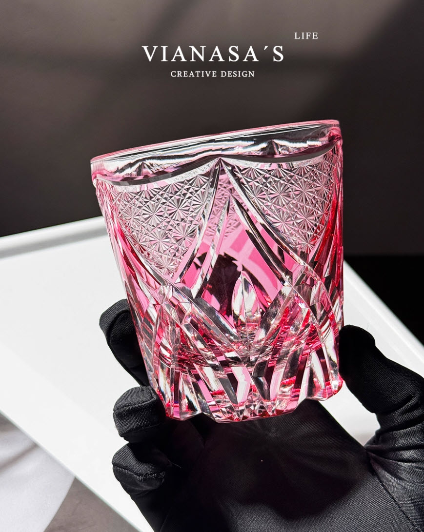 Ly wishky pha lê 300ml chế tác thủ công Edo Kiriko mẫu Red Fire Vianasa VS42324