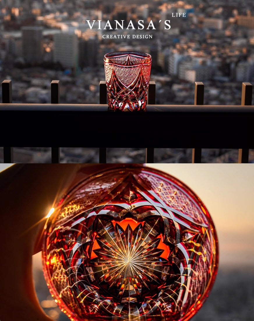 Ly wishky pha lê 300ml chế tác thủ công Edo Kiriko mẫu Red Fire Vianasa VS42324