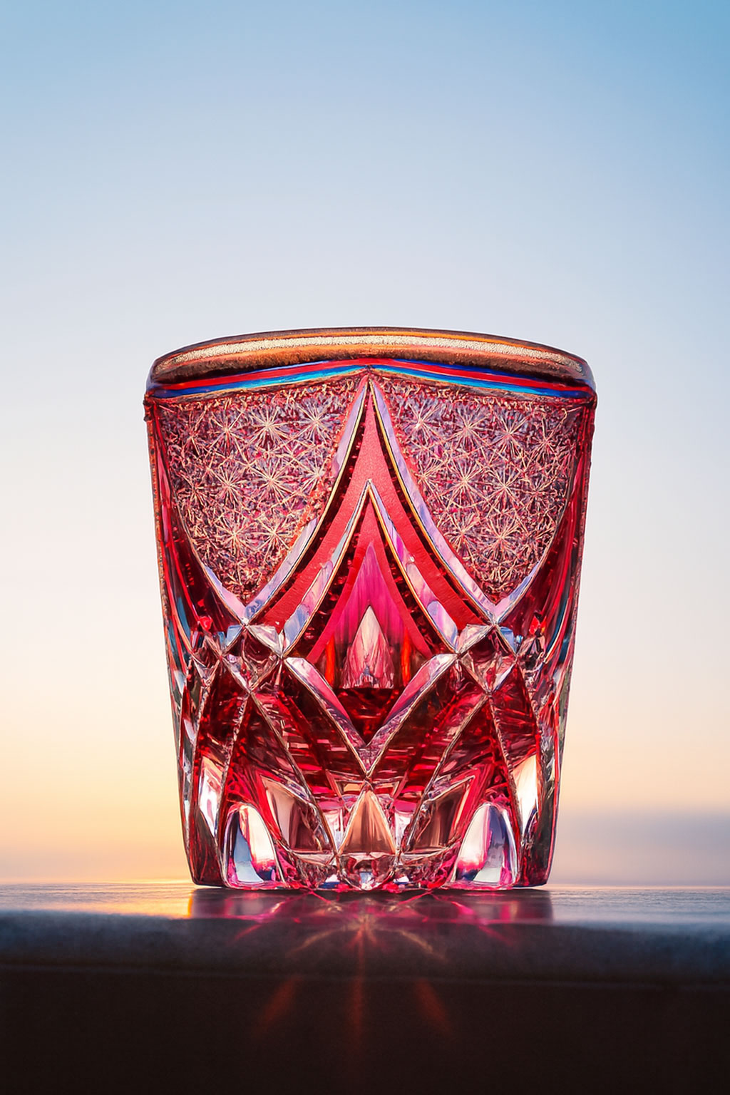 Ly wishky pha lê 300ml chế tác thủ công Edo Kiriko mẫu Red Fire Vianasa VS42324