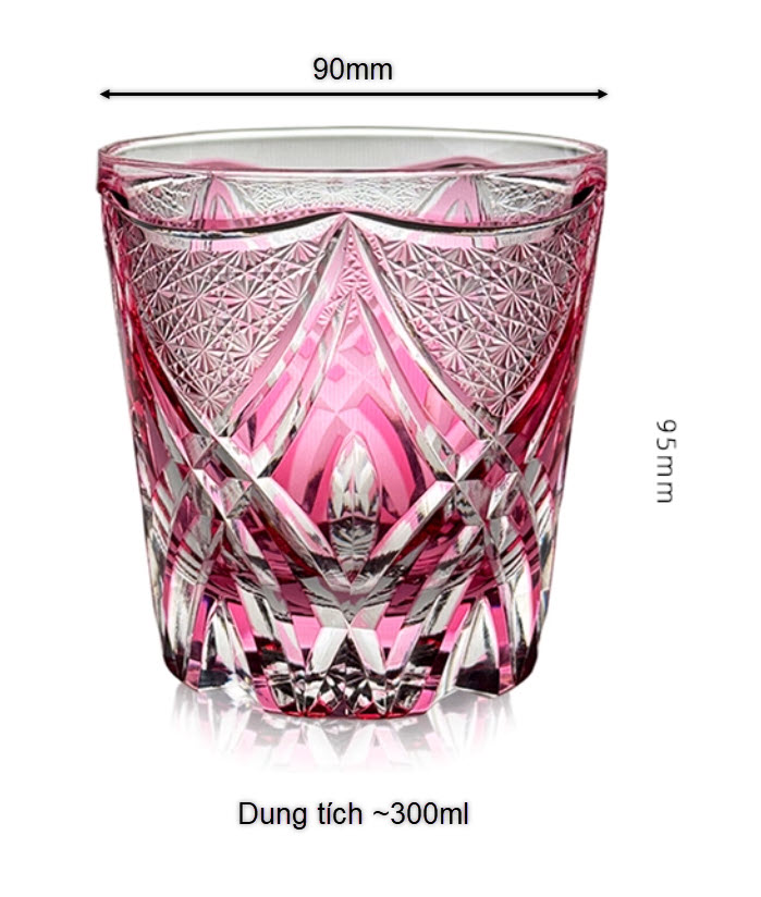 Ly wishky pha lê 300ml chế tác thủ công Edo Kiriko mẫu Red Fire Vianasa VS42324