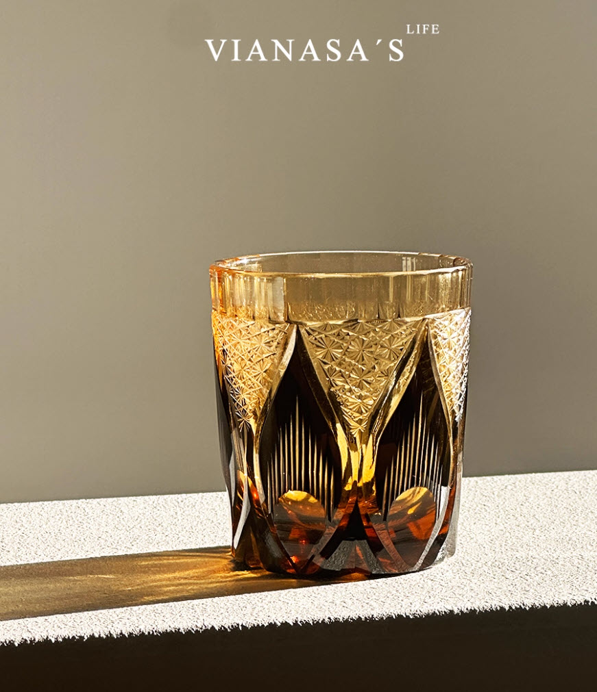 Ly wishky pha lê 250ml chế tác thủ công Edo Kiriko mẫu Chrysanthemum Vianasa VS433434