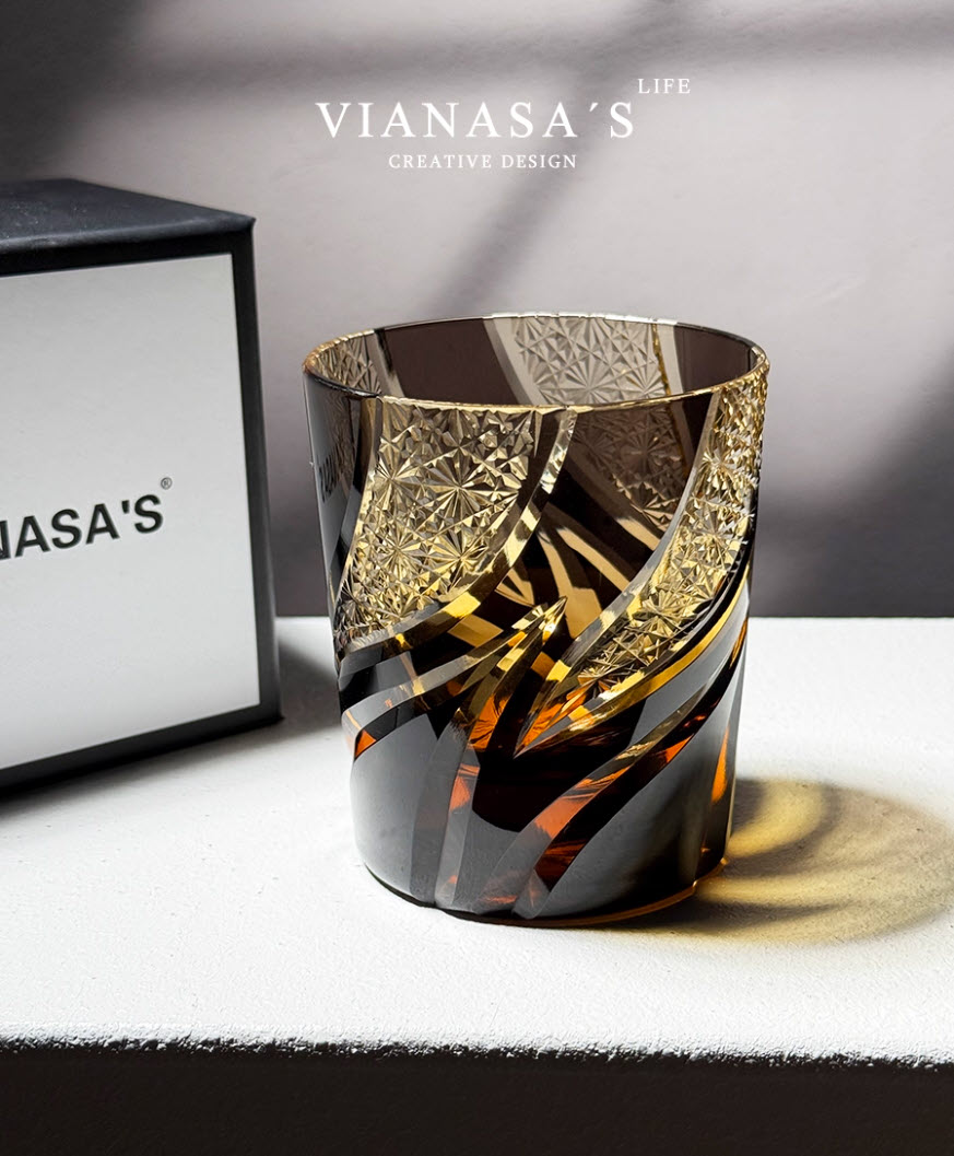 Ly wishky pha lê 280ml chế tác thủ công Edo Kiriko mẫu Hurricane Vianasa VS6565