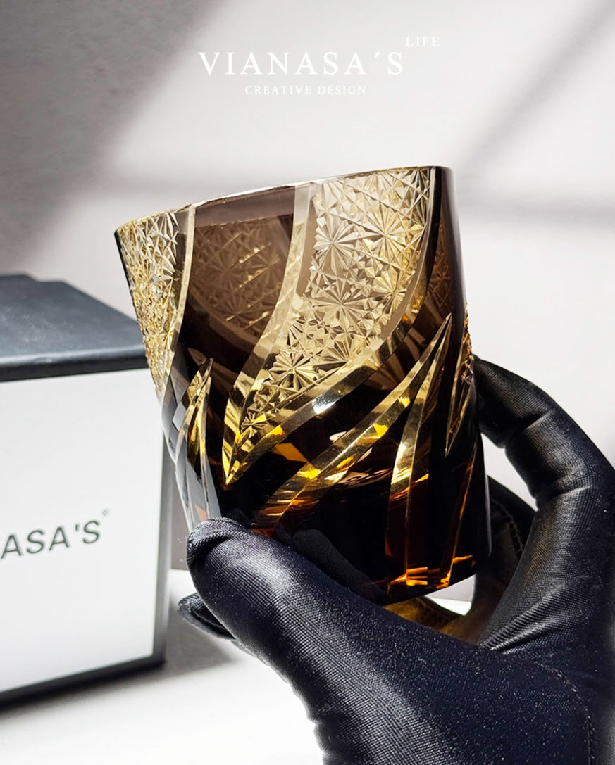 Ly wishky pha lê 280ml chế tác thủ công Edo Kiriko mẫu Hurricane Vianasa VS6565