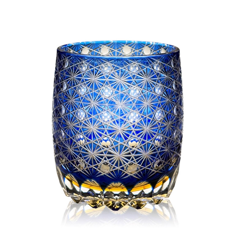 Ly wishky pha lê 260ml chế tác thủ công Edo Kiriko mẫu Blue Daisy Vianasa VS6565A