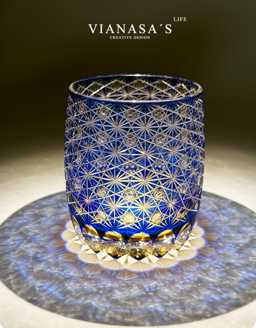 Ly wishky pha lê 260ml chế tác thủ công Edo Kiriko mẫu Blue Daisy Vianasa VS6565A