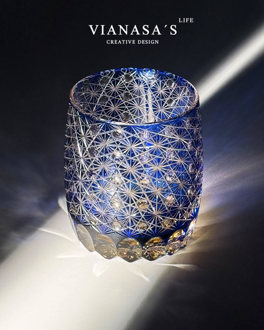 Ly wishky pha lê 260ml chế tác thủ công Edo Kiriko mẫu Blue Daisy Vianasa VS6565A