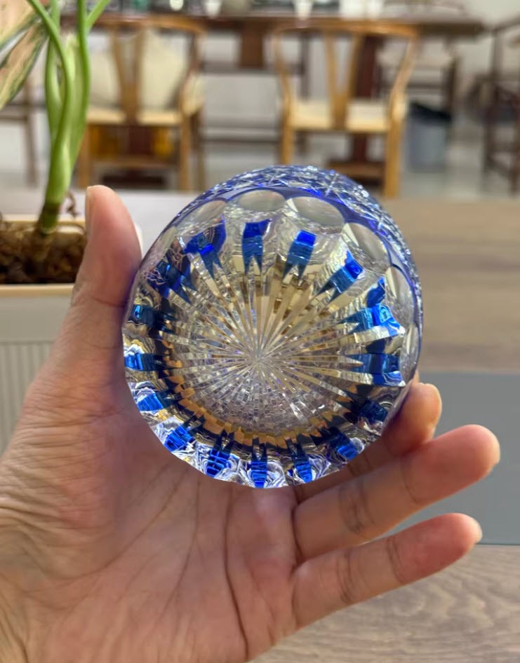 Ly wishky pha lê 260ml chế tác thủ công Edo Kiriko mẫu Blue Daisy Vianasa VS6565A