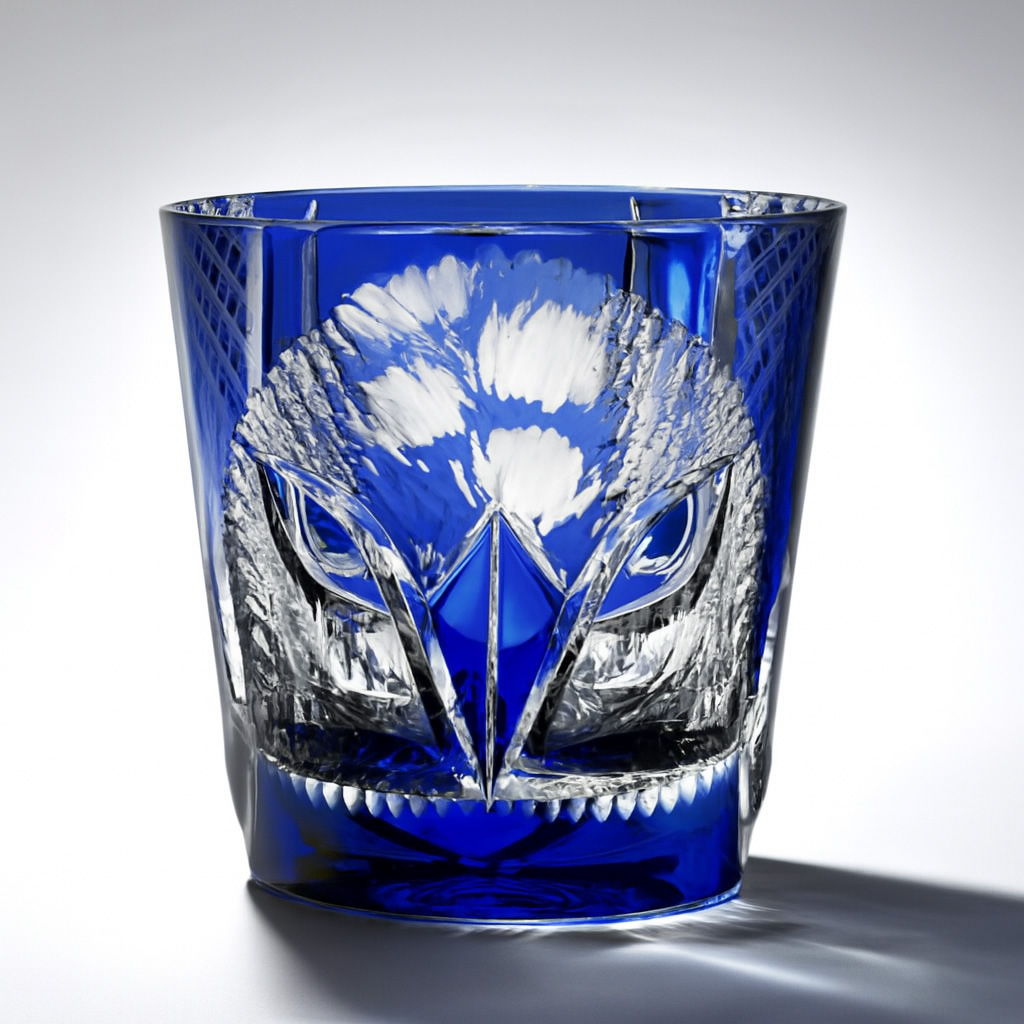 Ly wishky pha lê 330ml chế tác thủ công Edo Kiriko mẫu Blue Owl Vianasa VS2424