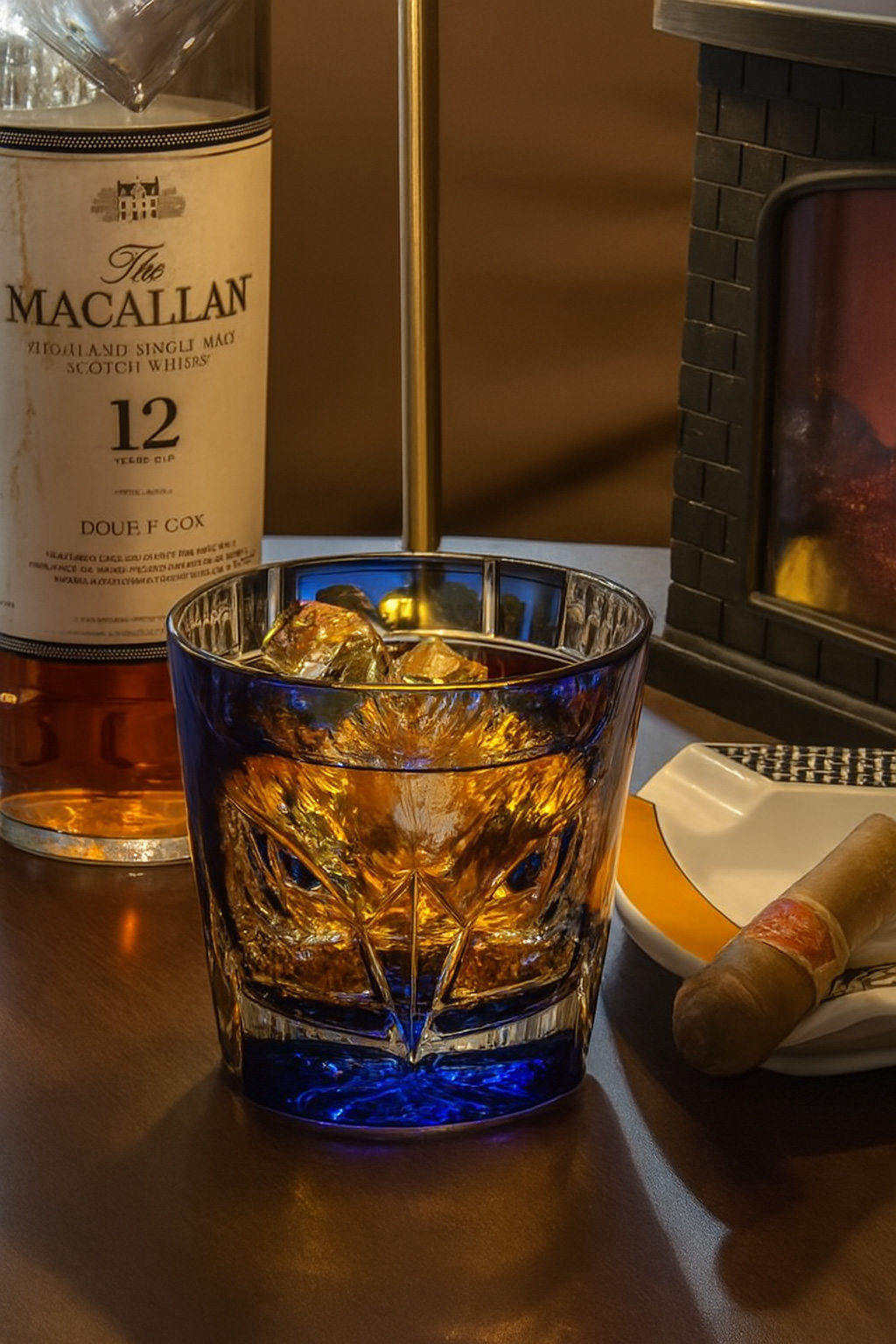 Ly wishky pha lê 330ml chế tác thủ công Edo Kiriko mẫu Blue Owl Vianasa VS2424