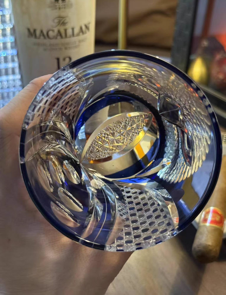 Ly wishky pha lê 330ml chế tác thủ công Edo Kiriko mẫu Blue Owl Vianasa VS2424