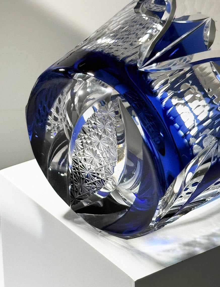 Ly wishky pha lê 330ml chế tác thủ công Edo Kiriko mẫu Blue Owl Vianasa VS2424