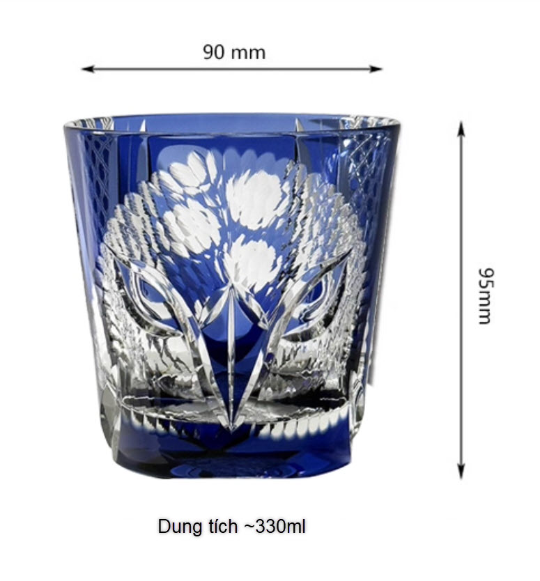 Ly wishky pha lê 330ml chế tác thủ công Edo Kiriko mẫu Blue Owl Vianasa VS2424