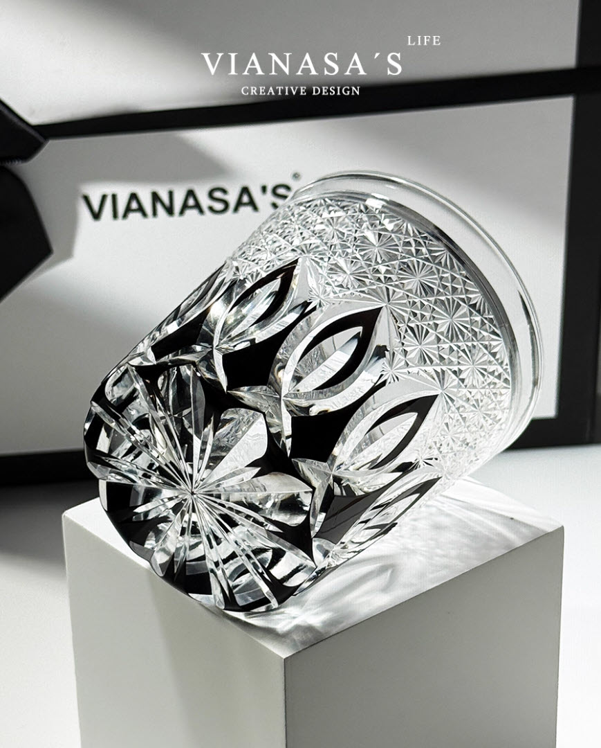 Ly wishky pha lê 330ml chế tác thủ công Edo Kiriko mẫu Black Dawn Vianasa VS12323