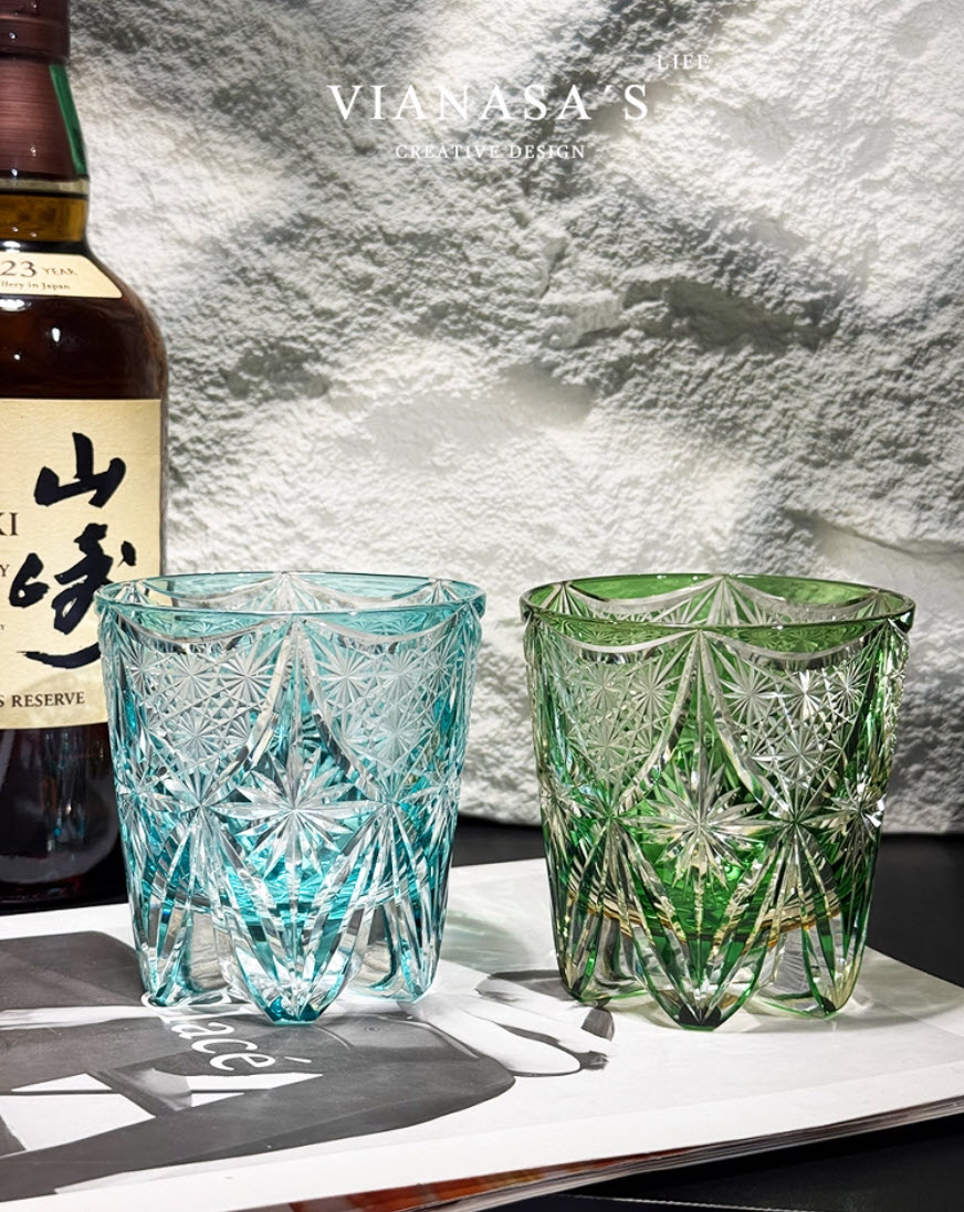 Ly wishky pha lê 330ml chế tác thủ công Edo Kiriko mẫu Ice Lola Vianasa VS32424