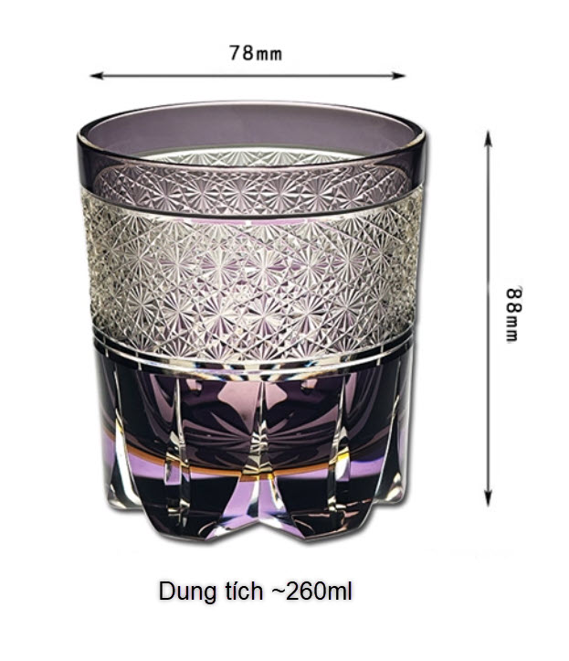 Ly wishky pha lê 260ml chế tác thủ công Edo Kiriko mẫu Dream Collar Vianasa VS2323G