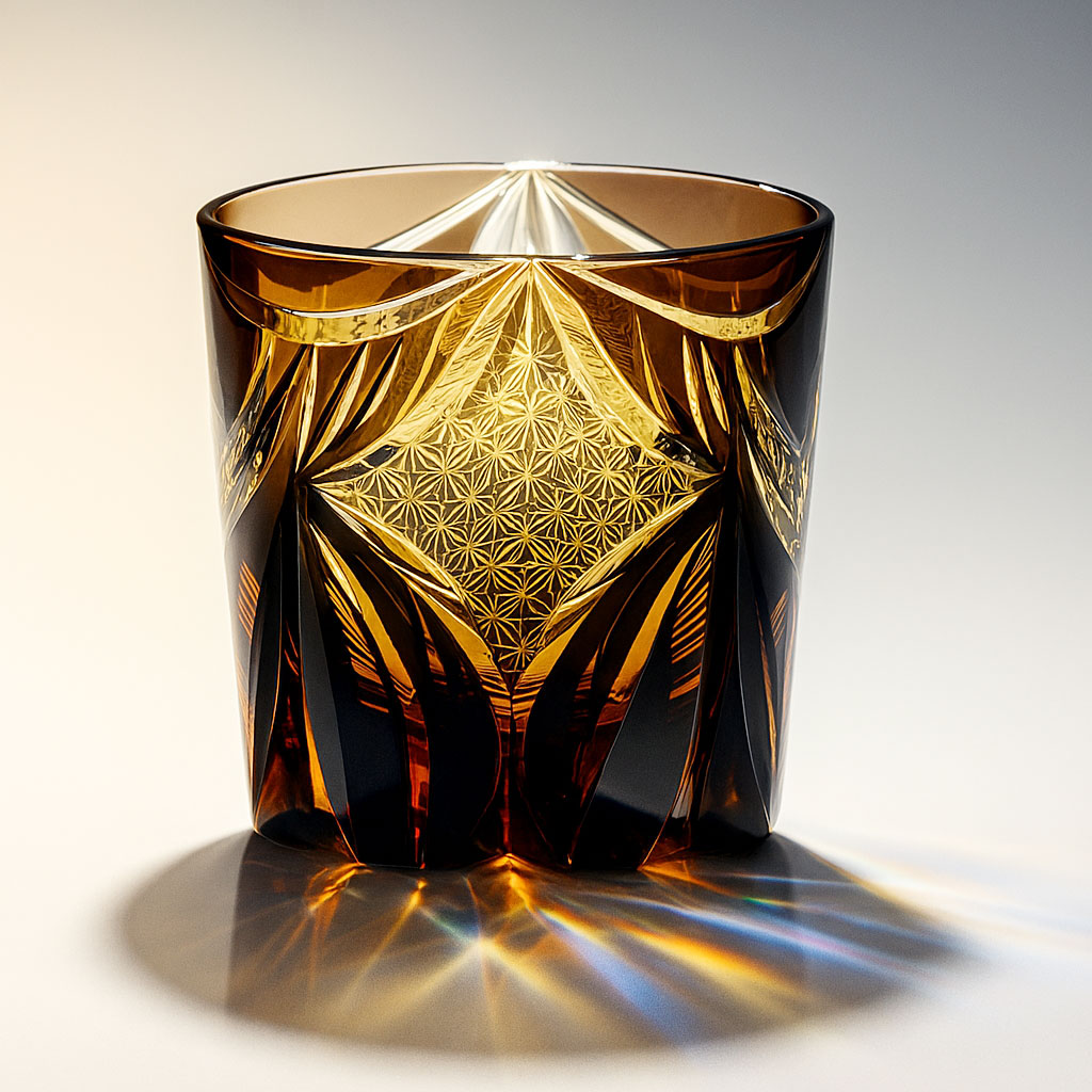 Ly wishky pha lê 280ml chế tác thủ công Edo Kiriko mẫu Amber Butterfly Vianasa VS3928