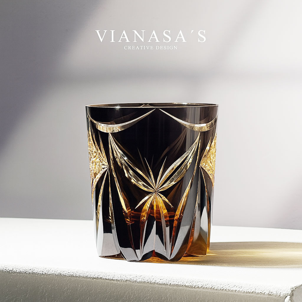 Ly wishky pha lê 280ml chế tác thủ công Edo Kiriko mẫu Amber Butterfly Vianasa VS3928