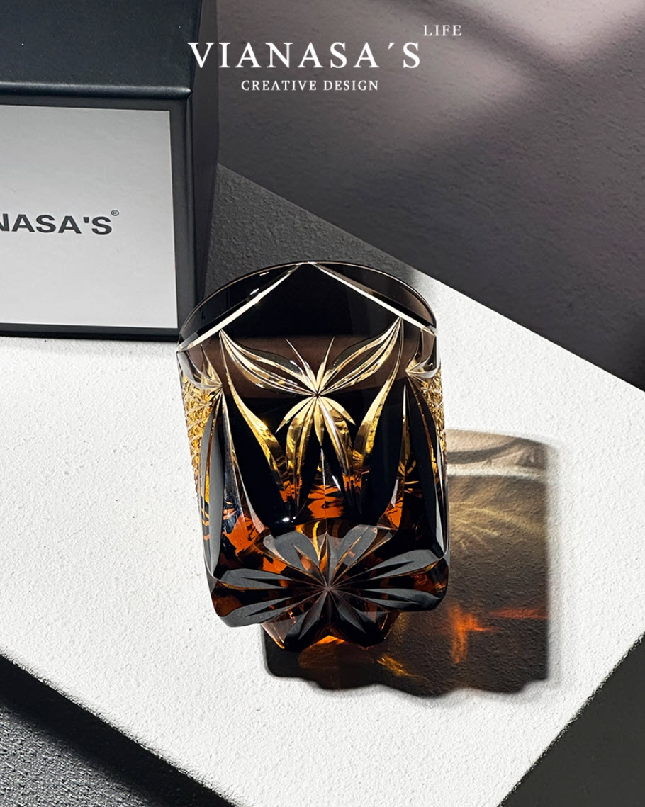 Ly wishky pha lê 280ml chế tác thủ công Edo Kiriko mẫu Amber Butterfly Vianasa VS3928