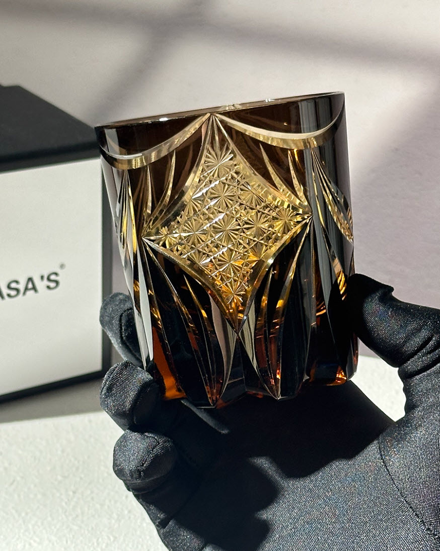 Ly wishky pha lê 280ml chế tác thủ công Edo Kiriko mẫu Amber Butterfly Vianasa VS3928