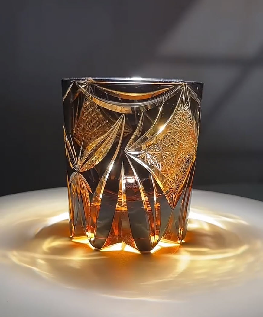 Ly wishky pha lê 280ml chế tác thủ công Edo Kiriko mẫu Amber Butterfly Vianasa VS3928