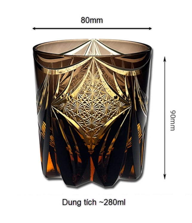 Ly wishky pha lê 280ml chế tác thủ công Edo Kiriko mẫu Amber Butterfly Vianasa VS3928