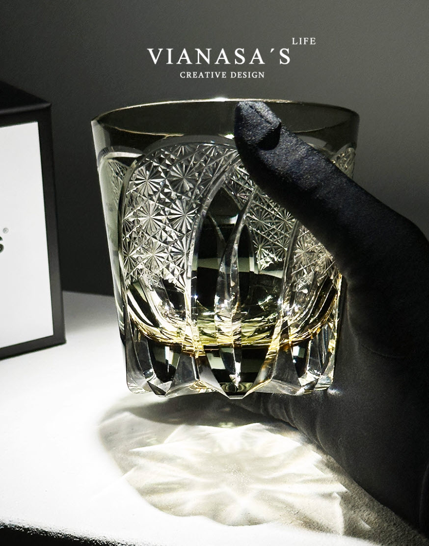 Ly wishky pha lê 330ml chế tác thủ công Edo Kiriko mẫu Moon Rainbow Vianasa VS396655