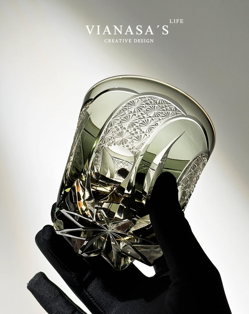 Ly wishky pha lê 330ml chế tác thủ công Edo Kiriko mẫu Moon Rainbow Vianasa VS396655