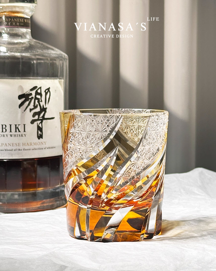 Ly wishky pha lê 280ml chế tác thủ công Edo Kiriko mẫu Wolfberry Vianasa VS3455