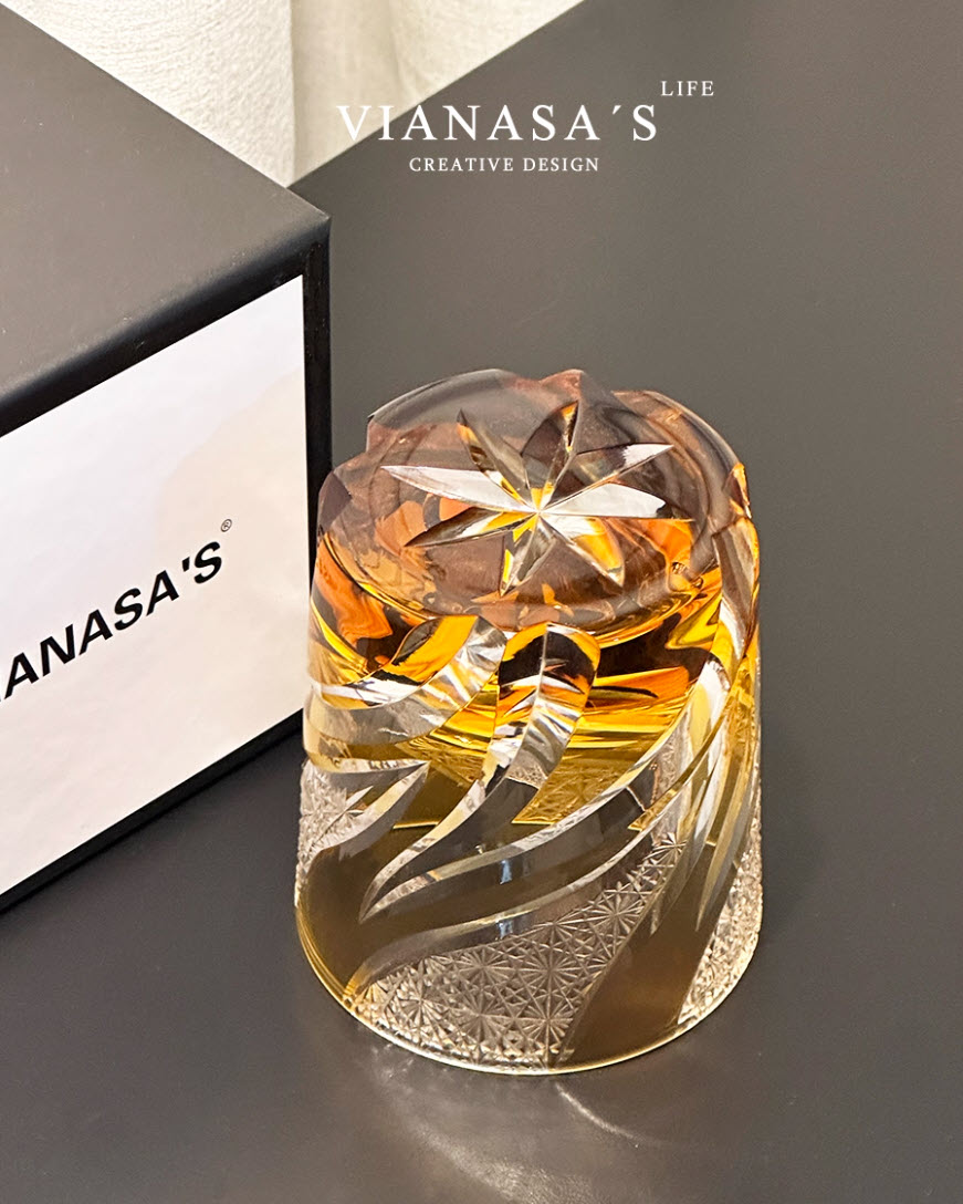 Ly wishky pha lê 280ml chế tác thủ công Edo Kiriko mẫu Wolfberry Vianasa VS3455