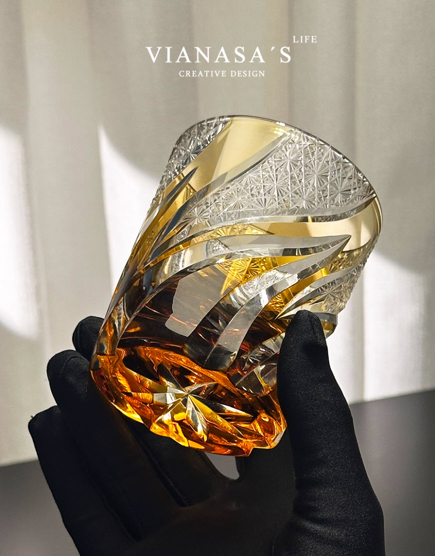 Ly wishky pha lê 280ml chế tác thủ công Edo Kiriko mẫu Wolfberry Vianasa VS3455