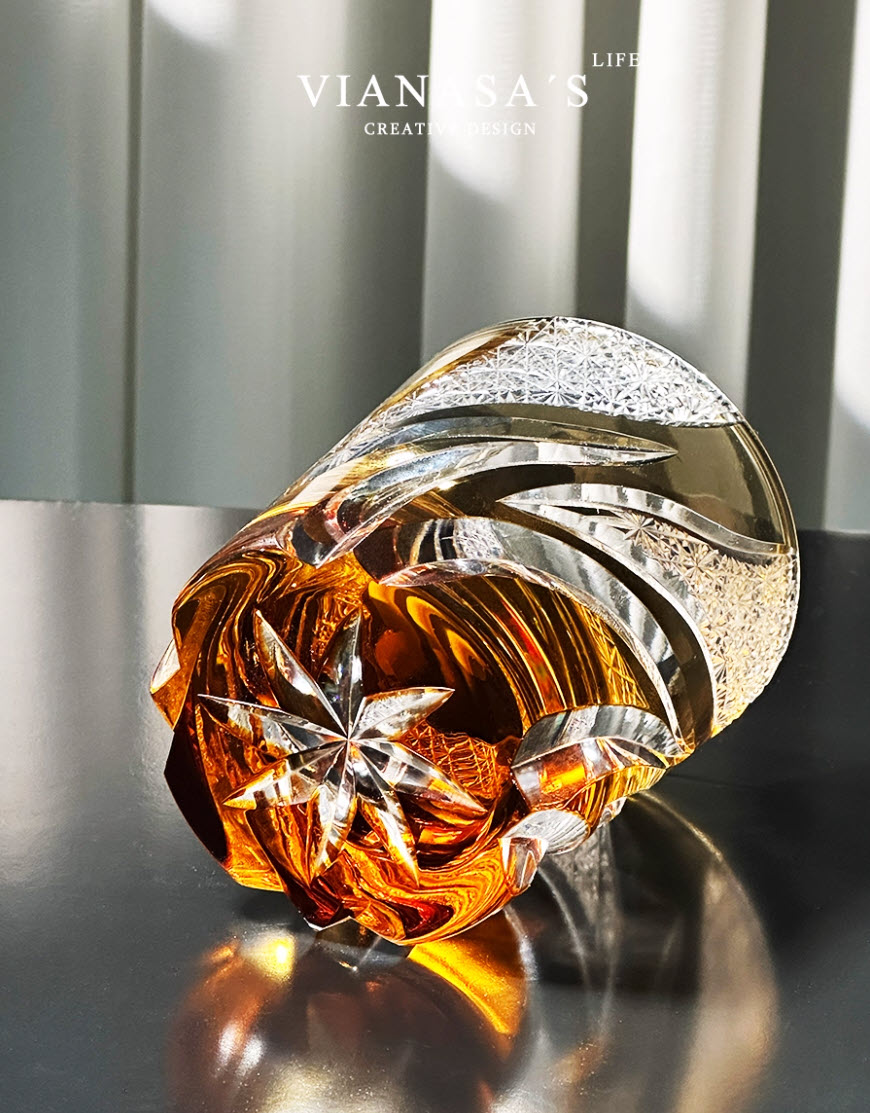 Ly wishky pha lê 280ml chế tác thủ công Edo Kiriko mẫu Wolfberry Vianasa VS3455